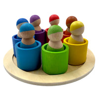 7-Piece “Skin Stones” Stained Rainbow Wooden Peg Dolls in Matching Bowls - BIG FRENCHIES