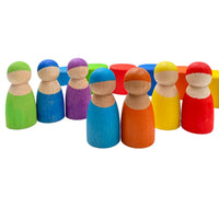 7-Piece “Skin Stones” Stained Rainbow Wooden Peg Dolls in Matching Bowls - BIG FRENCHIES