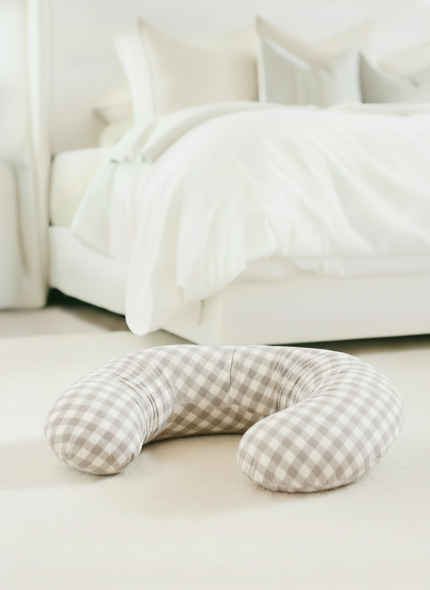 Beige Gingham Nursing Pillow Cover