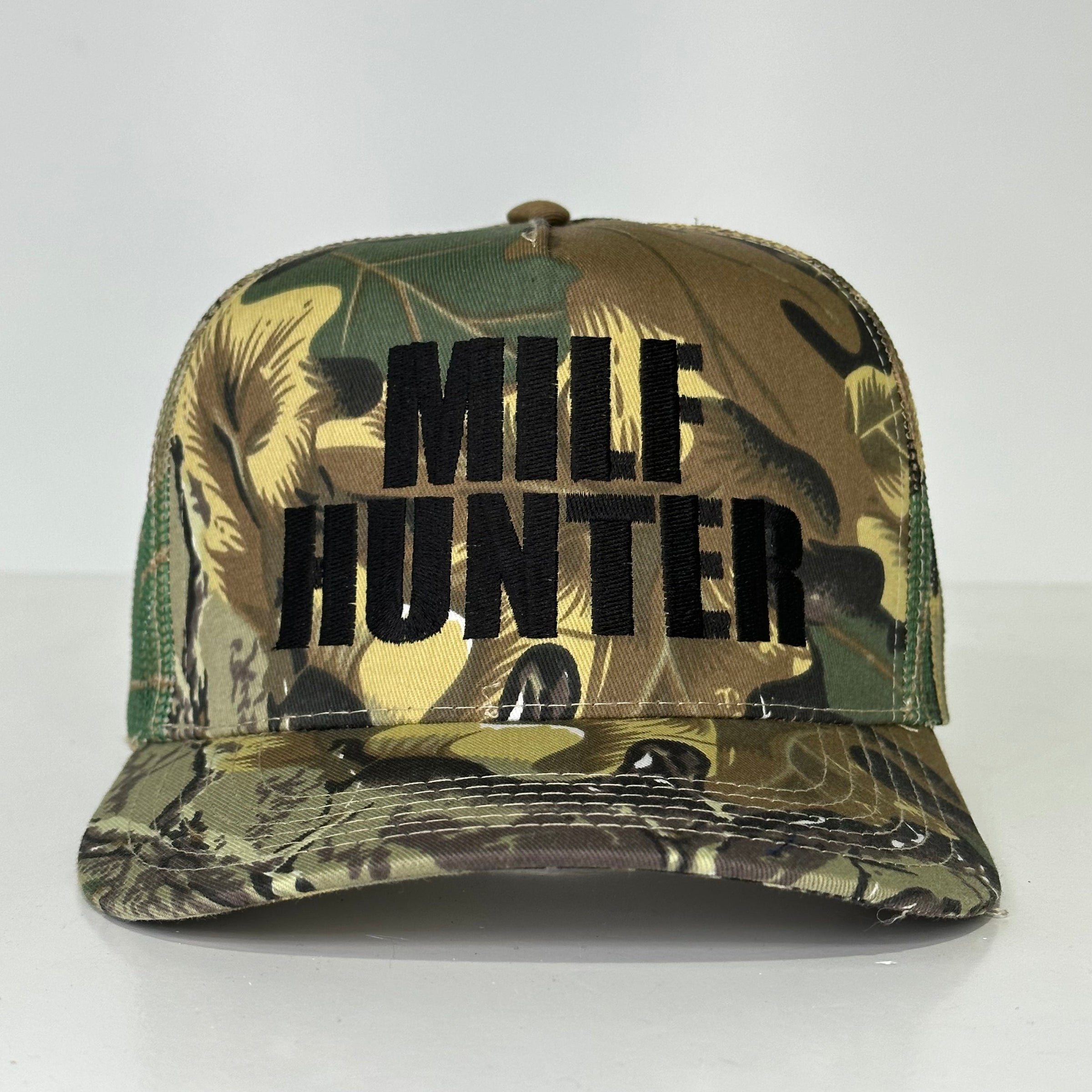 Milf Hunter Custom Embroidered Camo Mesh SnapBack Hat Cap