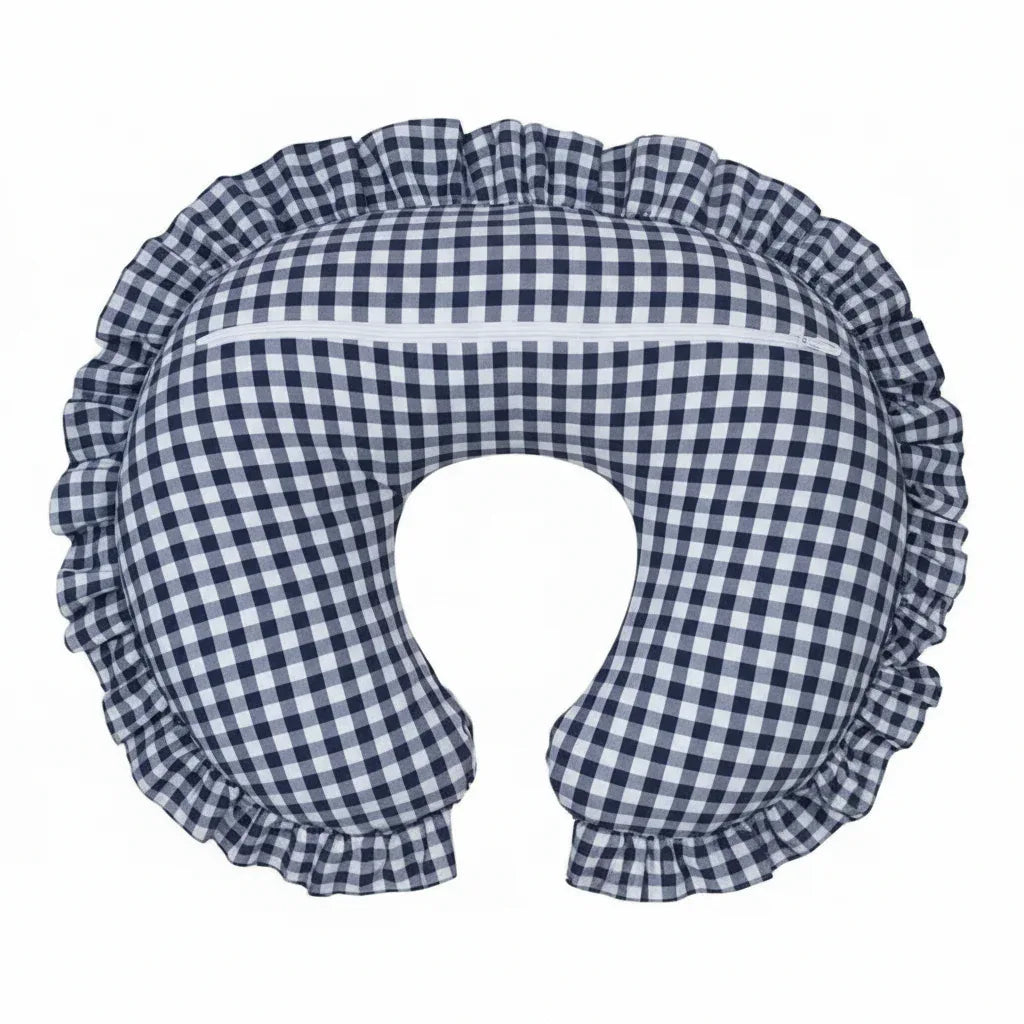 Blue Gingham Ruffle Nursing Pillow Cover - BIG FRENCHIES