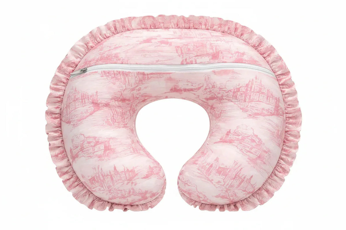 Pink Toile Ruffle Nursing Pillow Cover - BIG FRENCHIES