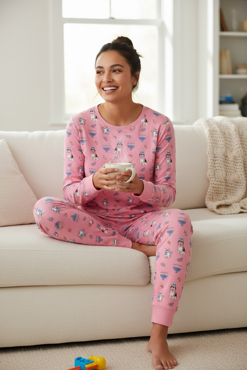 Hanukkah Pets (Women's Long Sleeve PJ) - Pink - BIG FRENCHIES