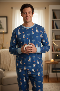 Hanukkah Pets (Men's Long Sleeve PJ) - Blue - BIG FRENCHIES