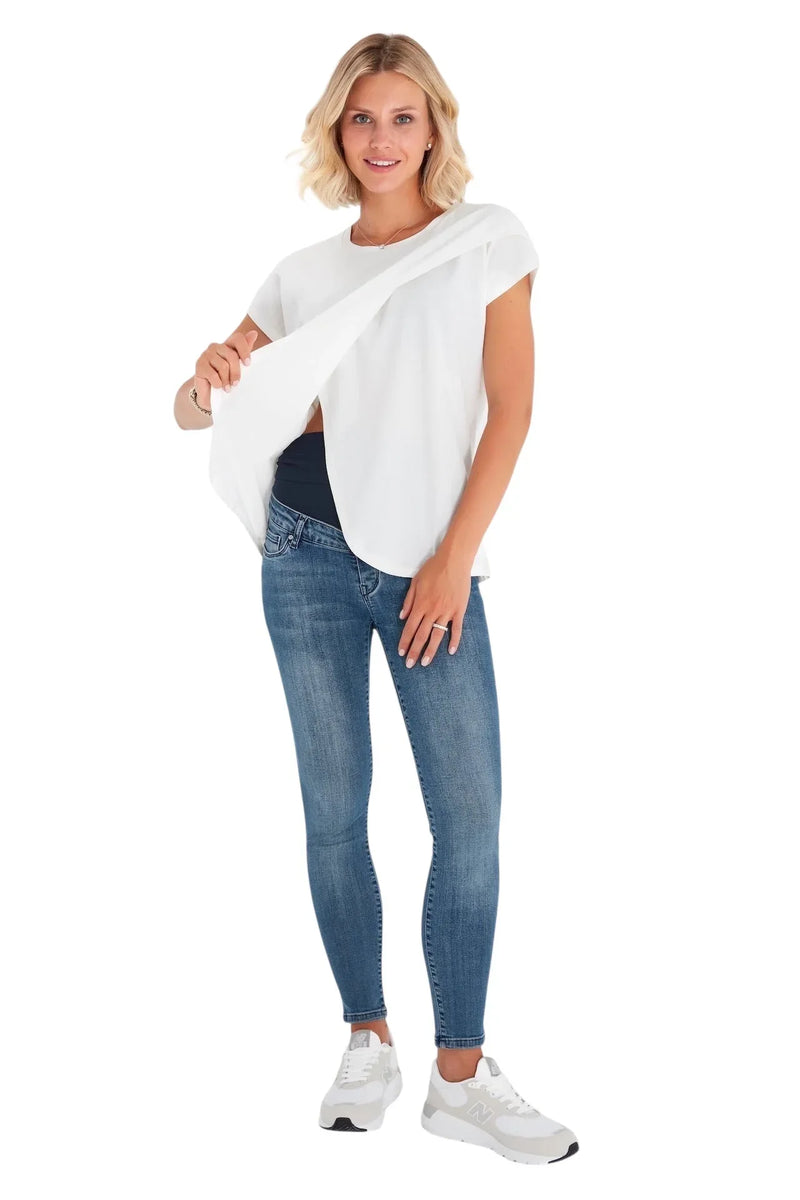 Handy Crossover Short Sleeve Cotton Maternity/Nursing Top - BIG FRENCHIES