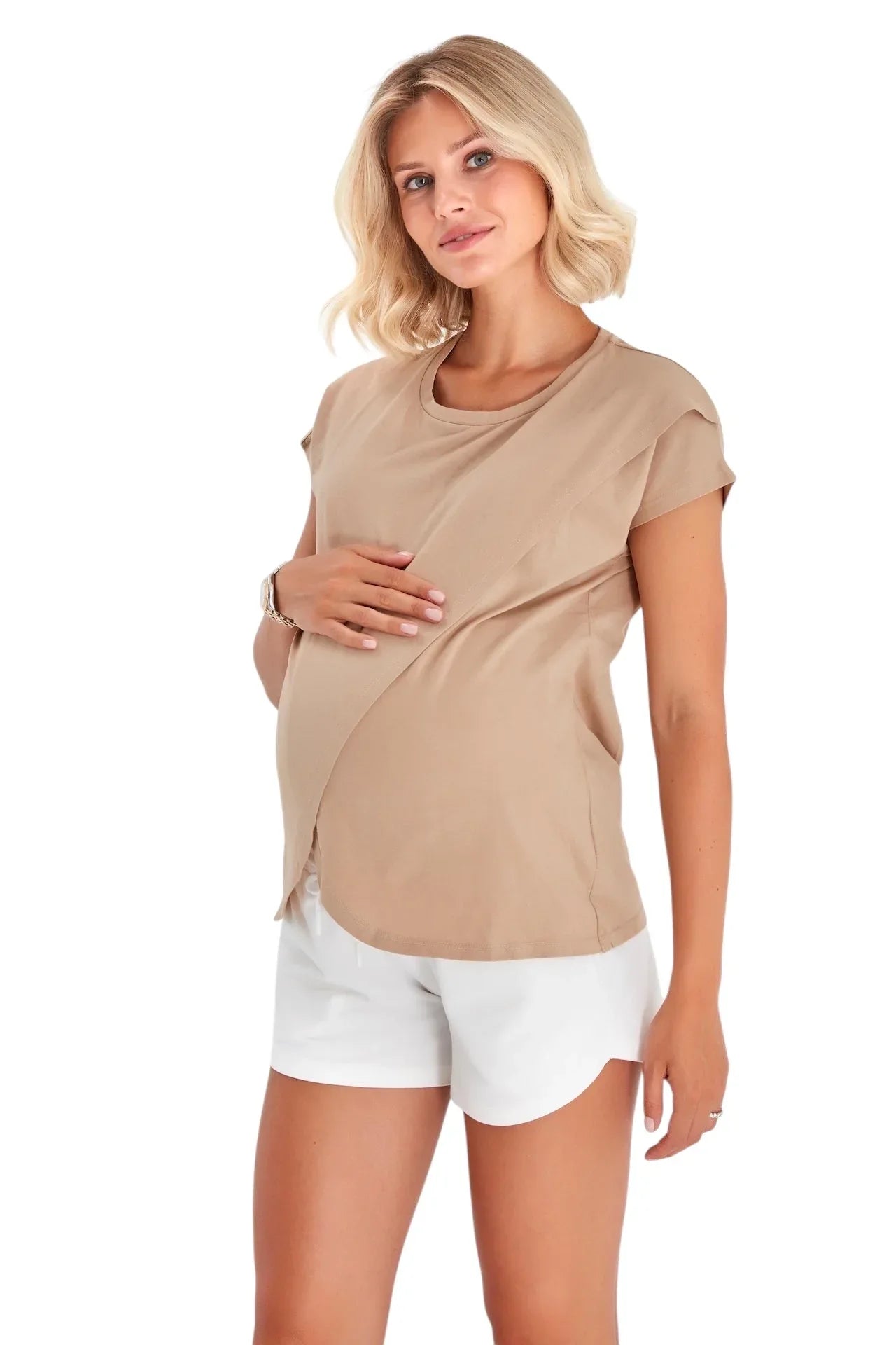 Handy Crossover Short Sleeve Cotton Maternity/Nursing Top - BIG FRENCHIES