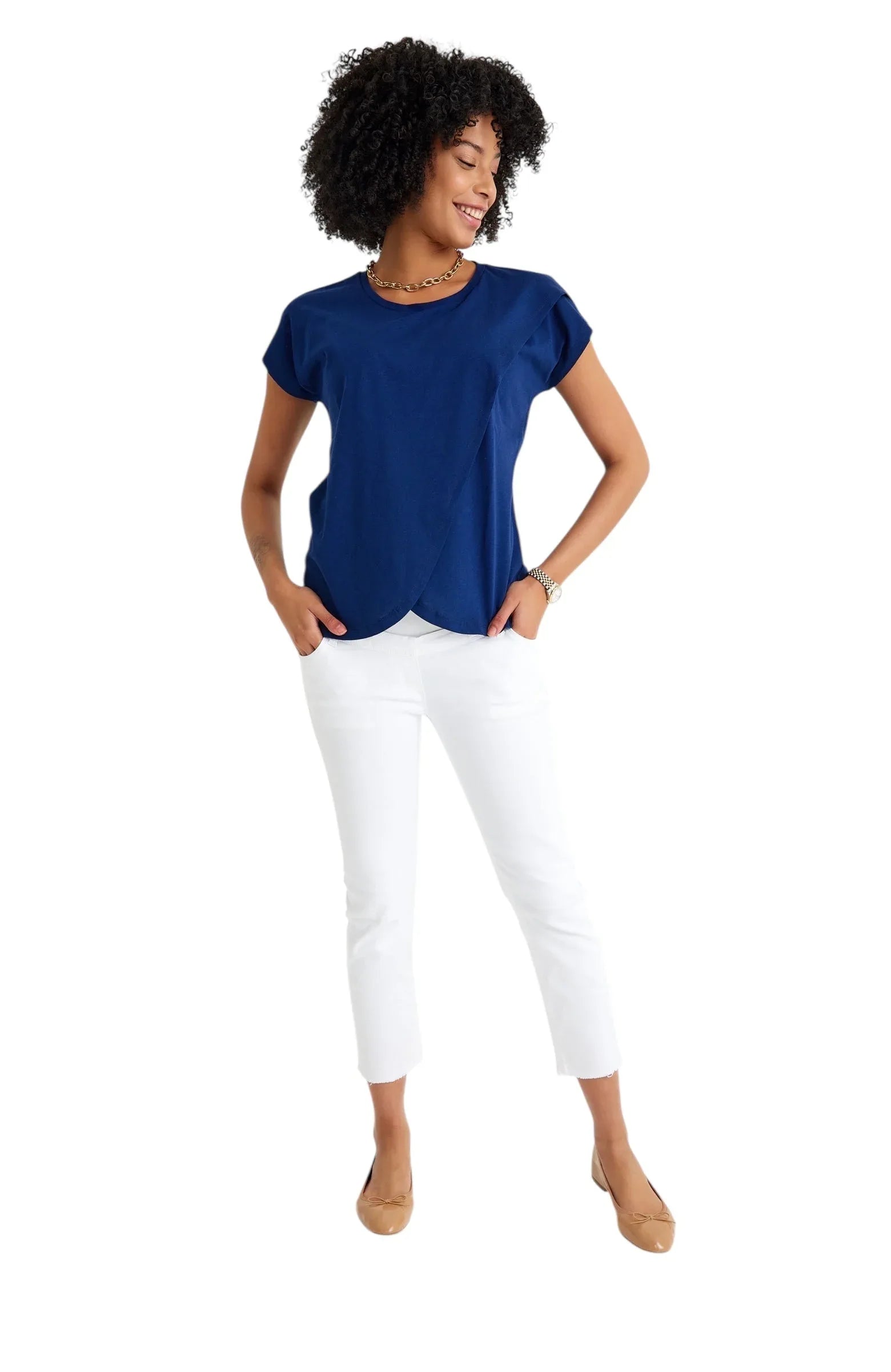 Handy Crossover Short Sleeve Cotton Maternity/Nursing Top - BIG FRENCHIES