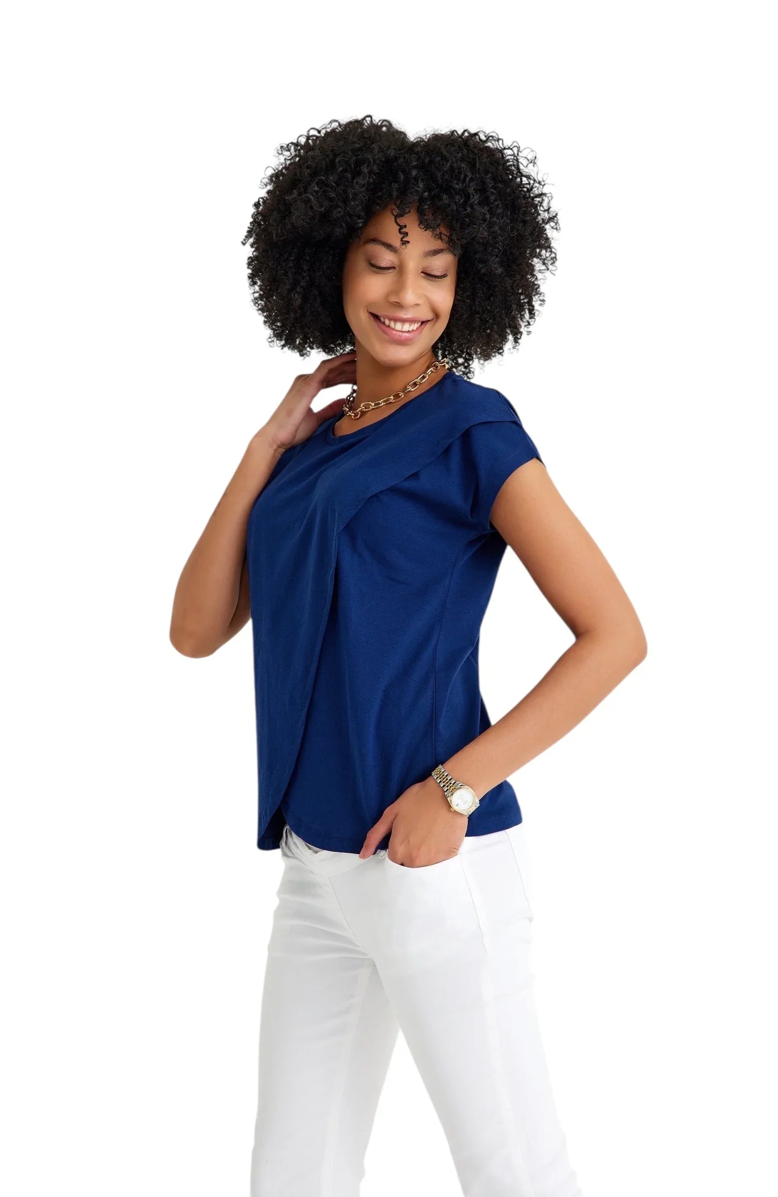 Handy Crossover Short Sleeve Cotton Maternity/Nursing Top - BIG FRENCHIES