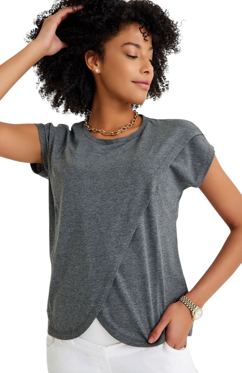 Handy Crossover Short Sleeve Cotton Maternity/Nursing Top - BIG FRENCHIES