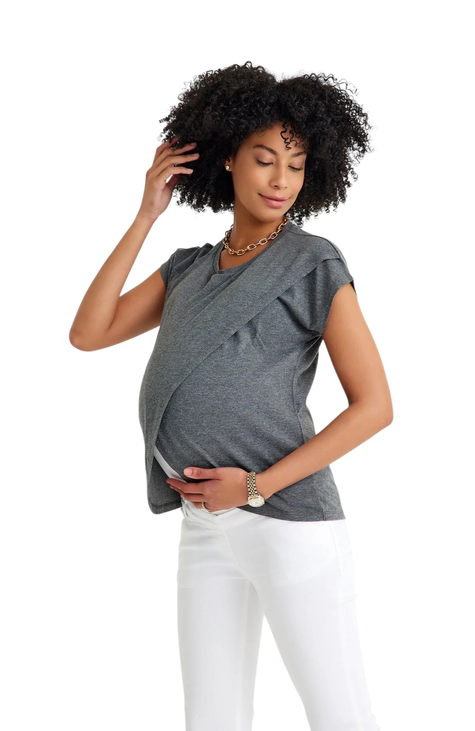 Handy Crossover Short Sleeve Cotton Maternity/Nursing Top - BIG FRENCHIES