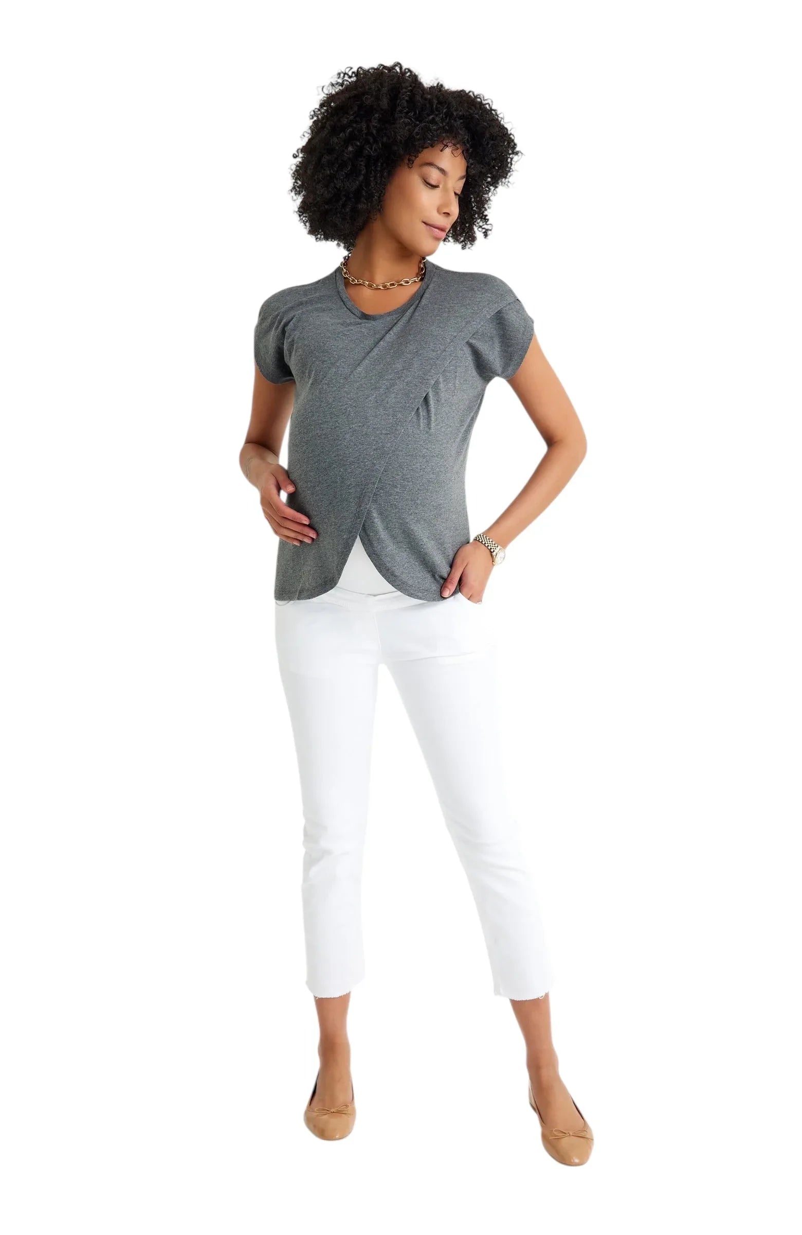 Handy Crossover Short Sleeve Cotton Maternity/Nursing Top - BIG FRENCHIES