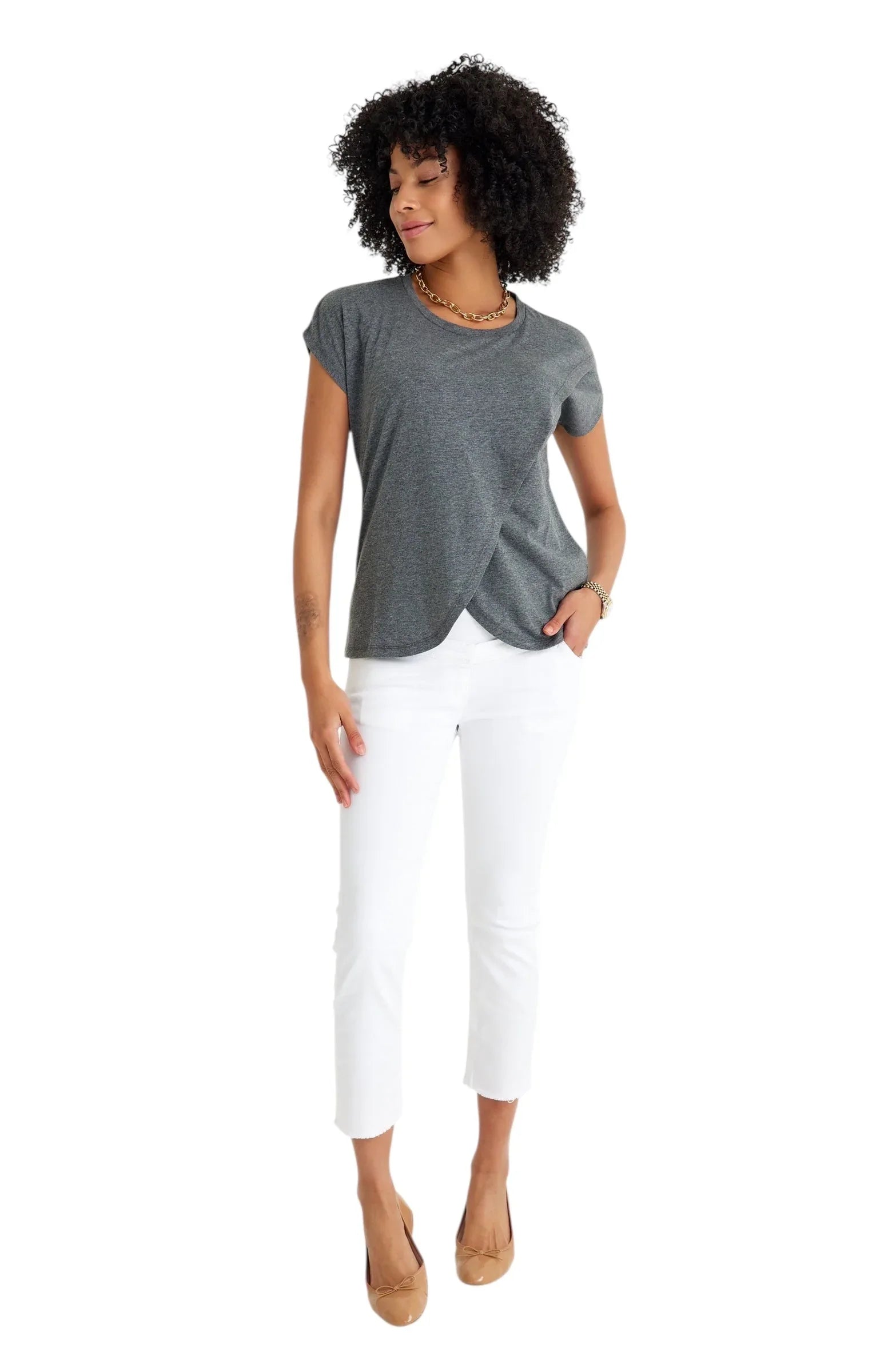 Handy Crossover Short Sleeve Cotton Maternity/Nursing Top - BIG FRENCHIES