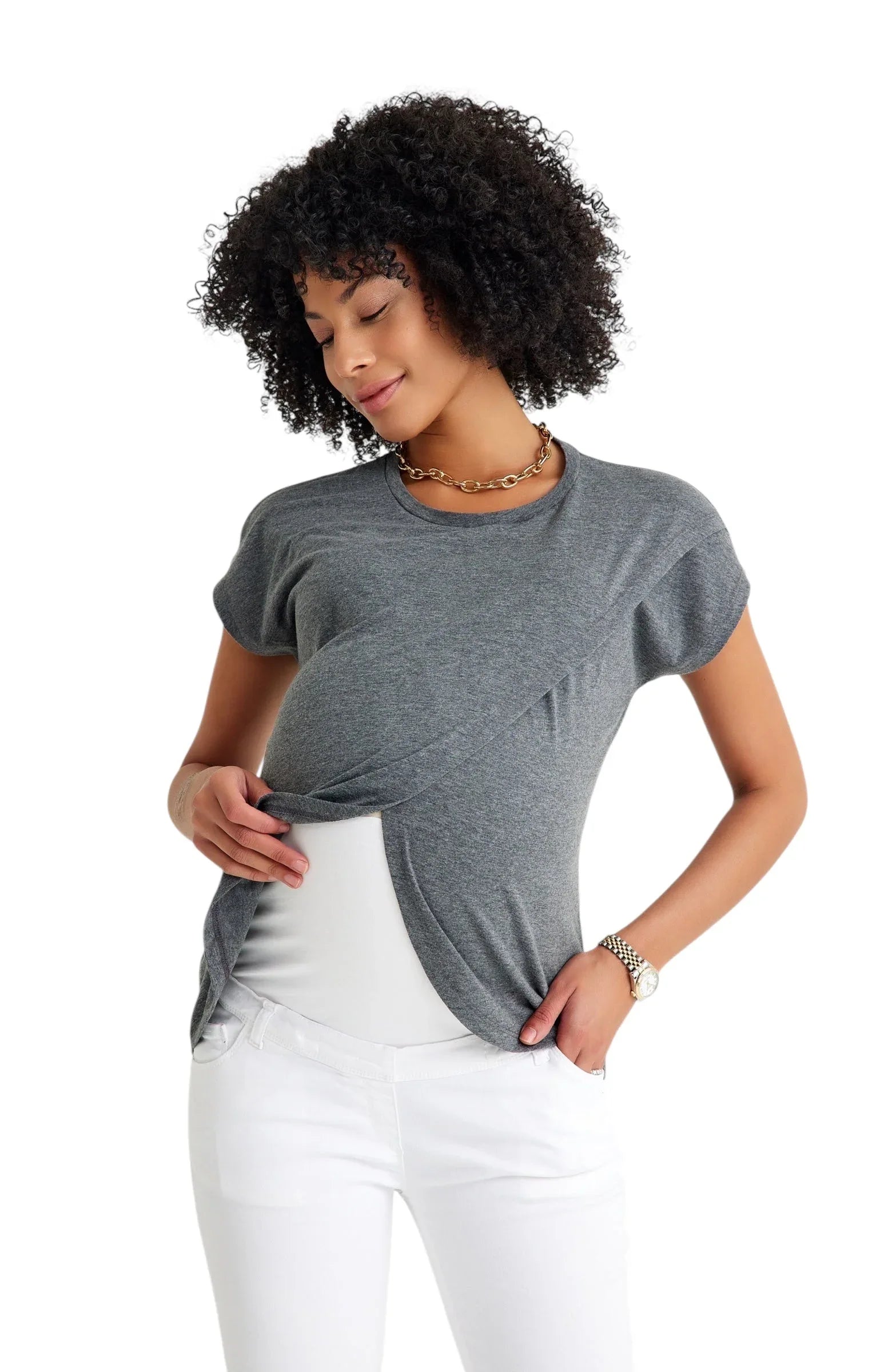 Handy Crossover Short Sleeve Cotton Maternity/Nursing Top - BIG FRENCHIES