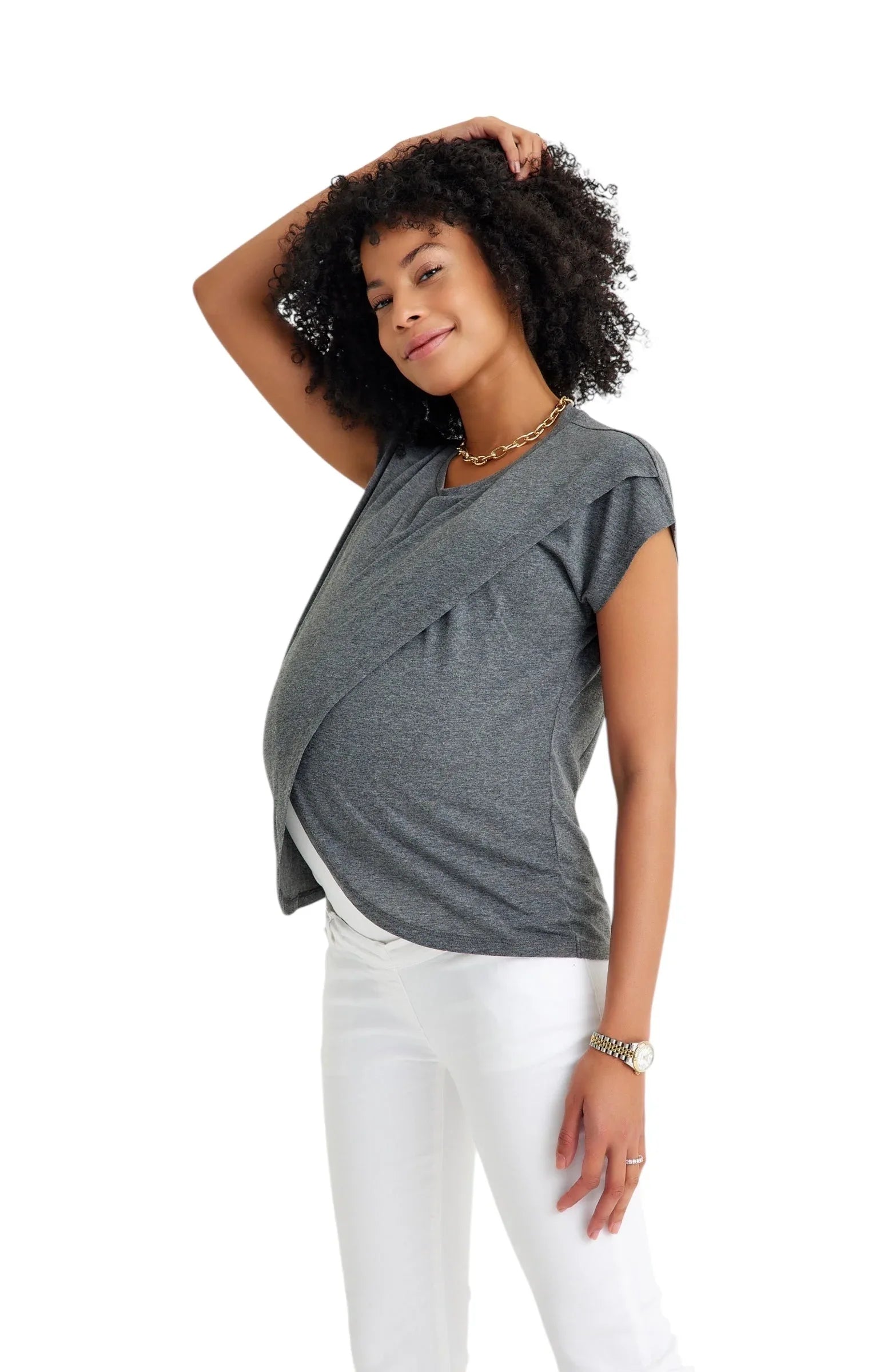 Handy Crossover Short Sleeve Cotton Maternity/Nursing Top - BIG FRENCHIES