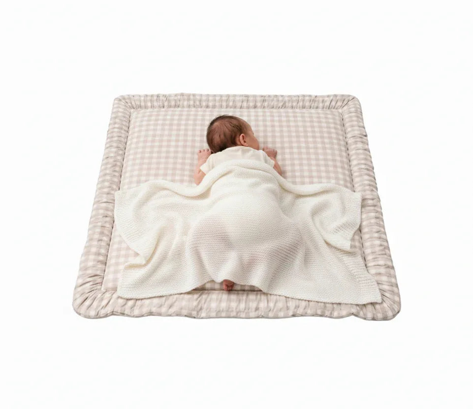 Beige Gingham Padded Baby Play Mat - BIG FRENCHIES