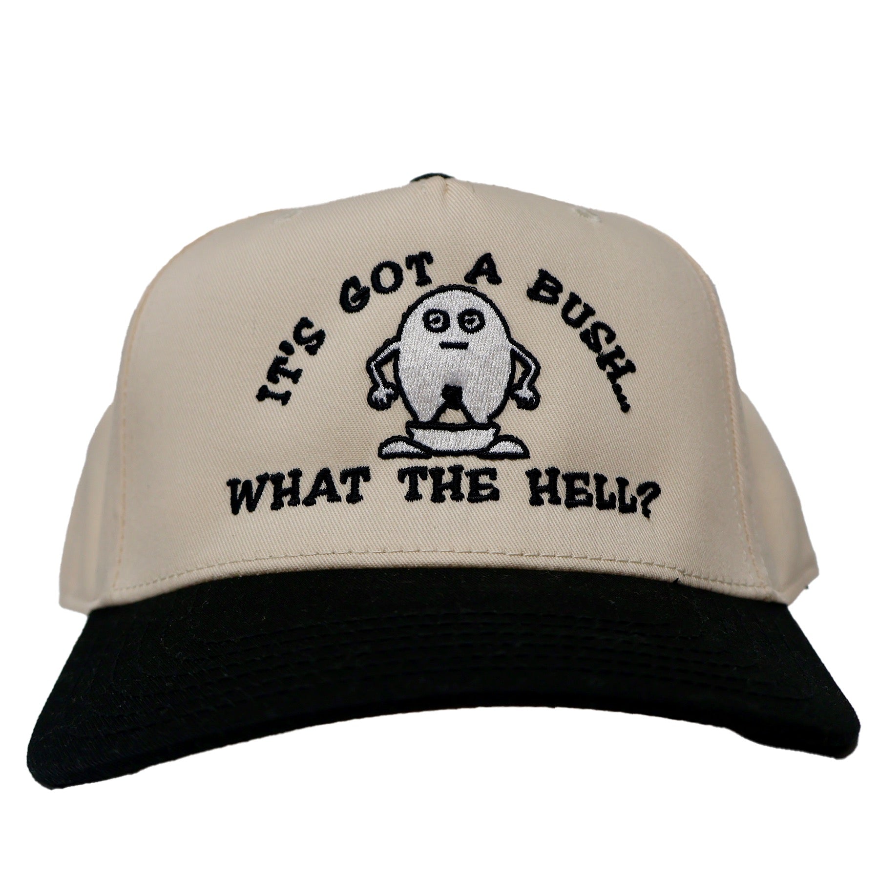 Dude it’s got a bush what the H custom embroidered hat SnapBack cream/black I Think You Should Affirm