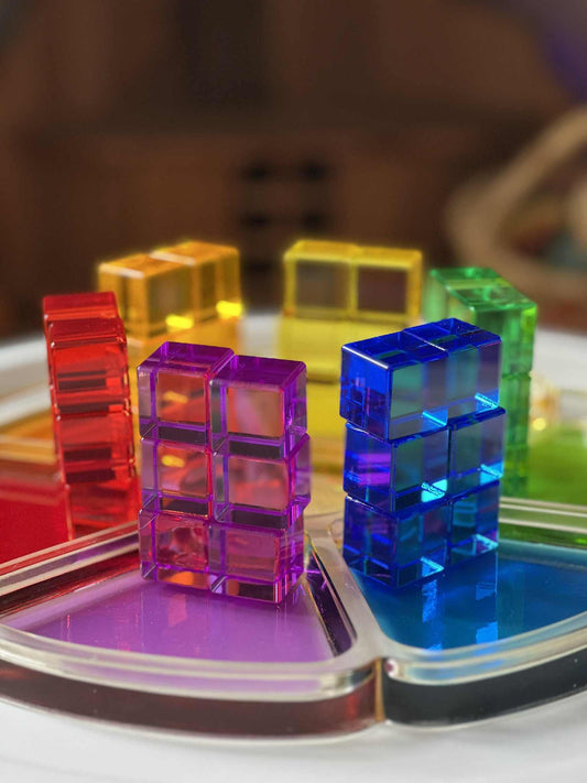 60 Pcs Crystal Clear High Transparency Lucite Cubes Set with Wooden Tray – Rainbow or Pastel Colors - BIG FRENCHIES