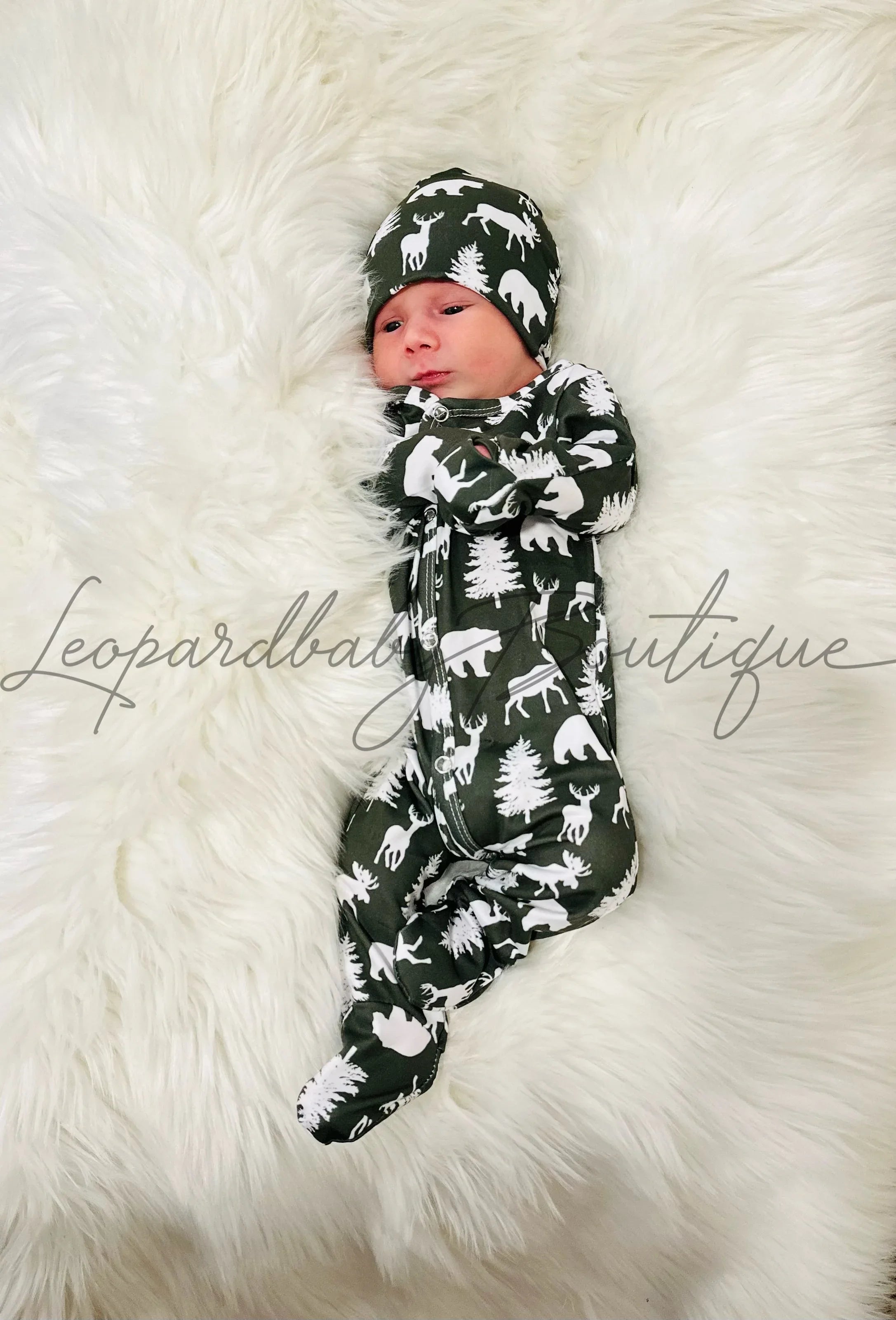 NEWBORN hunter green woodland sleeper Set - BIG FRENCHIES