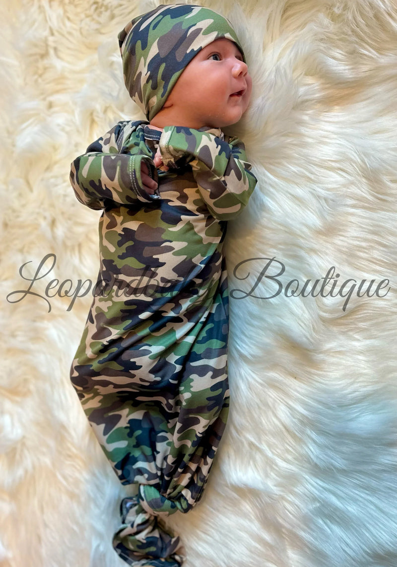 Camo knotted gown and hat set - BIG FRENCHIES