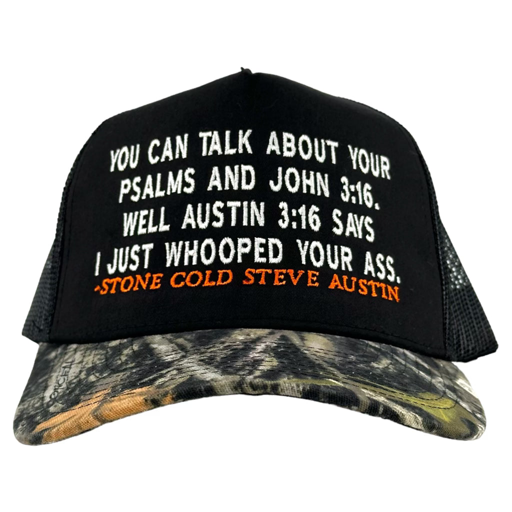 Austin 3:16 Black/Camo Mesh SnapBack Custom Embroidered
