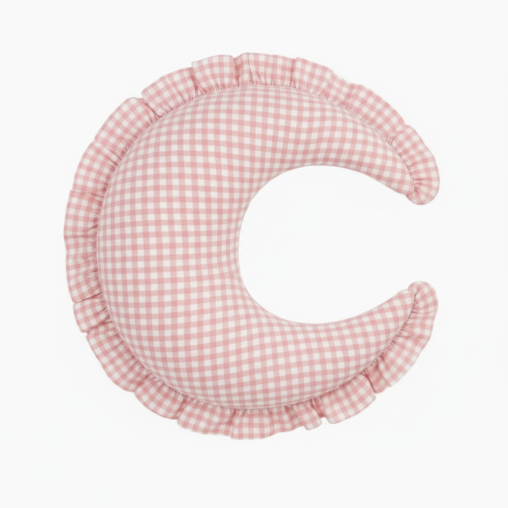 Beige Gingham Ruffle Nursing Pillow Cover