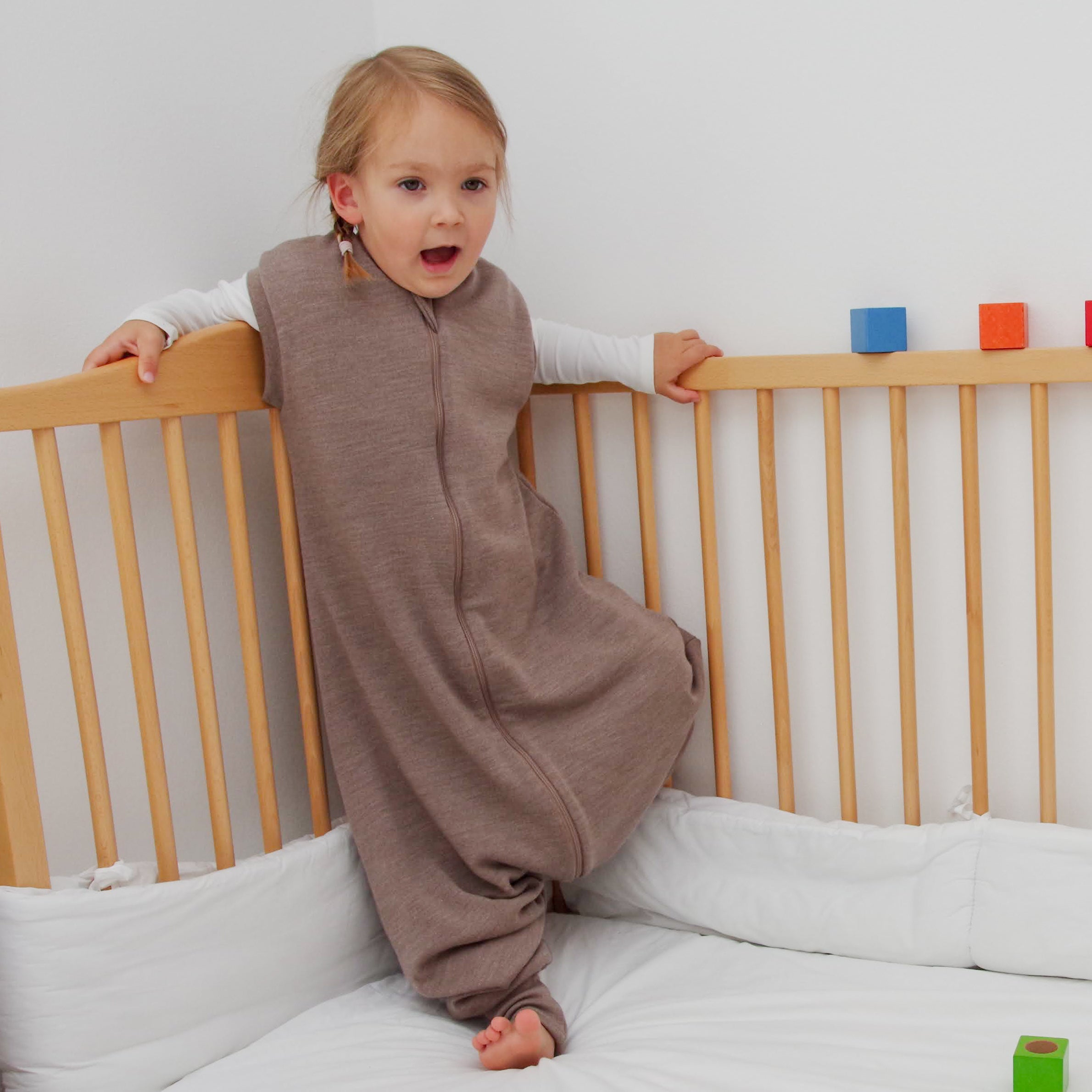 2-LAYER MERINO WOOL SLEEP SACK WITH OPEN LEGS - mele beige