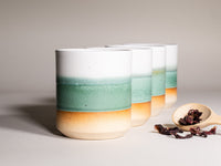 Smoothie Cup Green White 14 oz Stoneware
