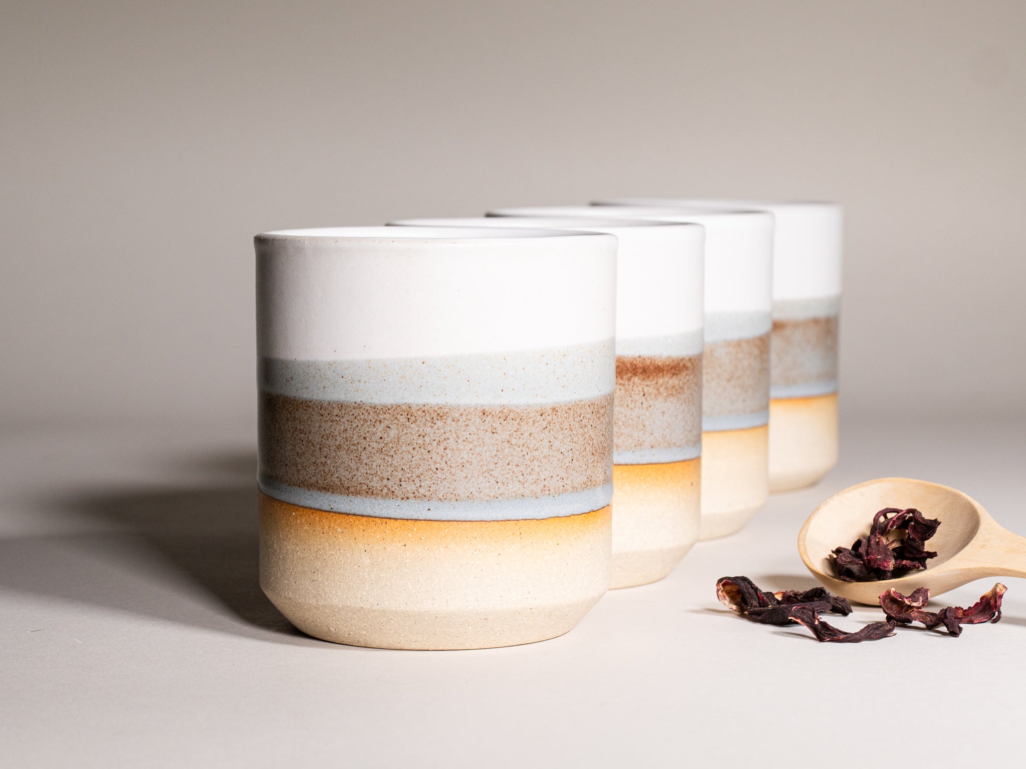 Smoothie Cup Brown Blue White 14 oz Stoneware