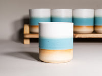 Smoothie Cup Turquoise White 14 oz Stoneware