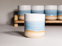 Smoothie Cup Ice Blue White 14 oz Stoneware