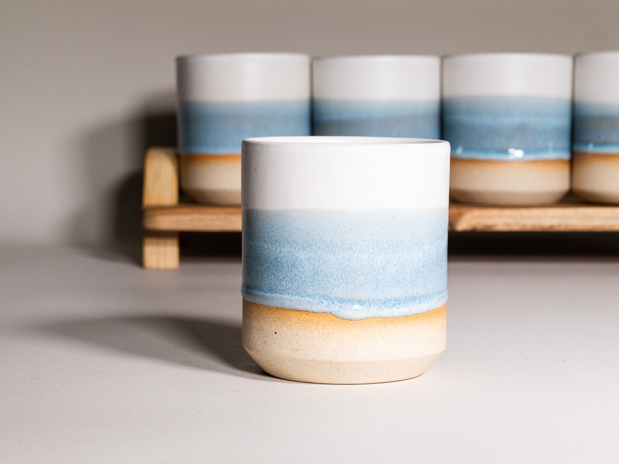Smoothie Cup Ice Blue White 14 oz Stoneware