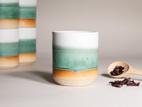 Smoothie Cup Green White 14 oz Stoneware