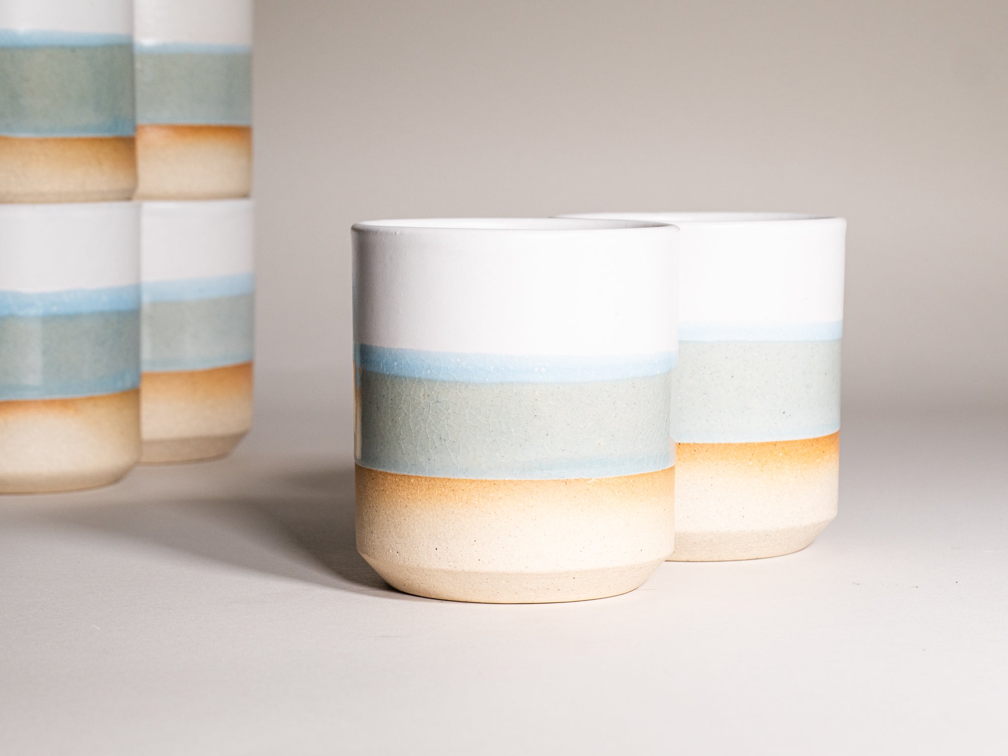 Smoothie Cup Light Blue White 14 oz Stoneware