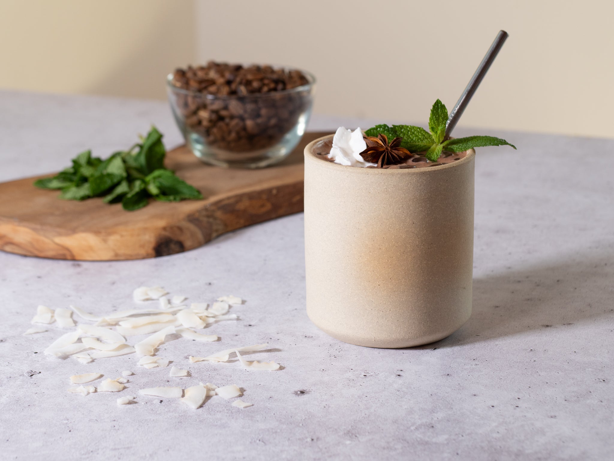 Smoothie Cup Ice White Sandy 14 oz Stoneware