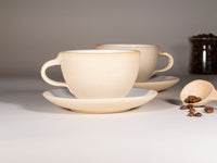 Cappuccino Cup, Latte Cup: Sandy/White, approximately 10 -12 oz, Stoneware