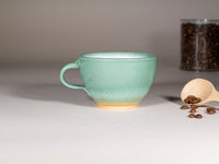 Cappuccino Cup, Latte Cup: Green/White, approximately 10 -12 oz, Stoneware