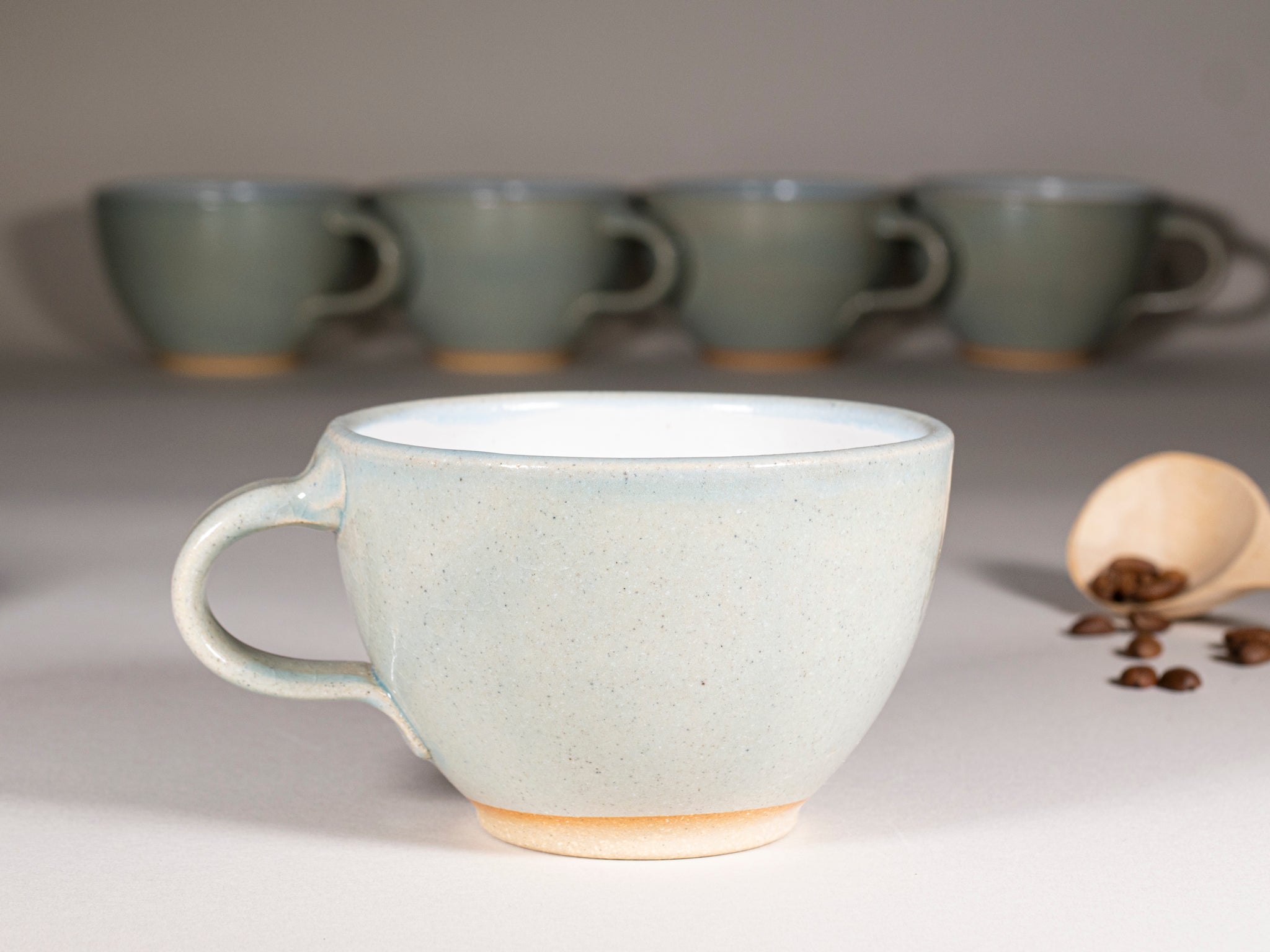 Cappuccino Cup, Latte Cup: Light Blue/White, 10-12 oz, Stoneware