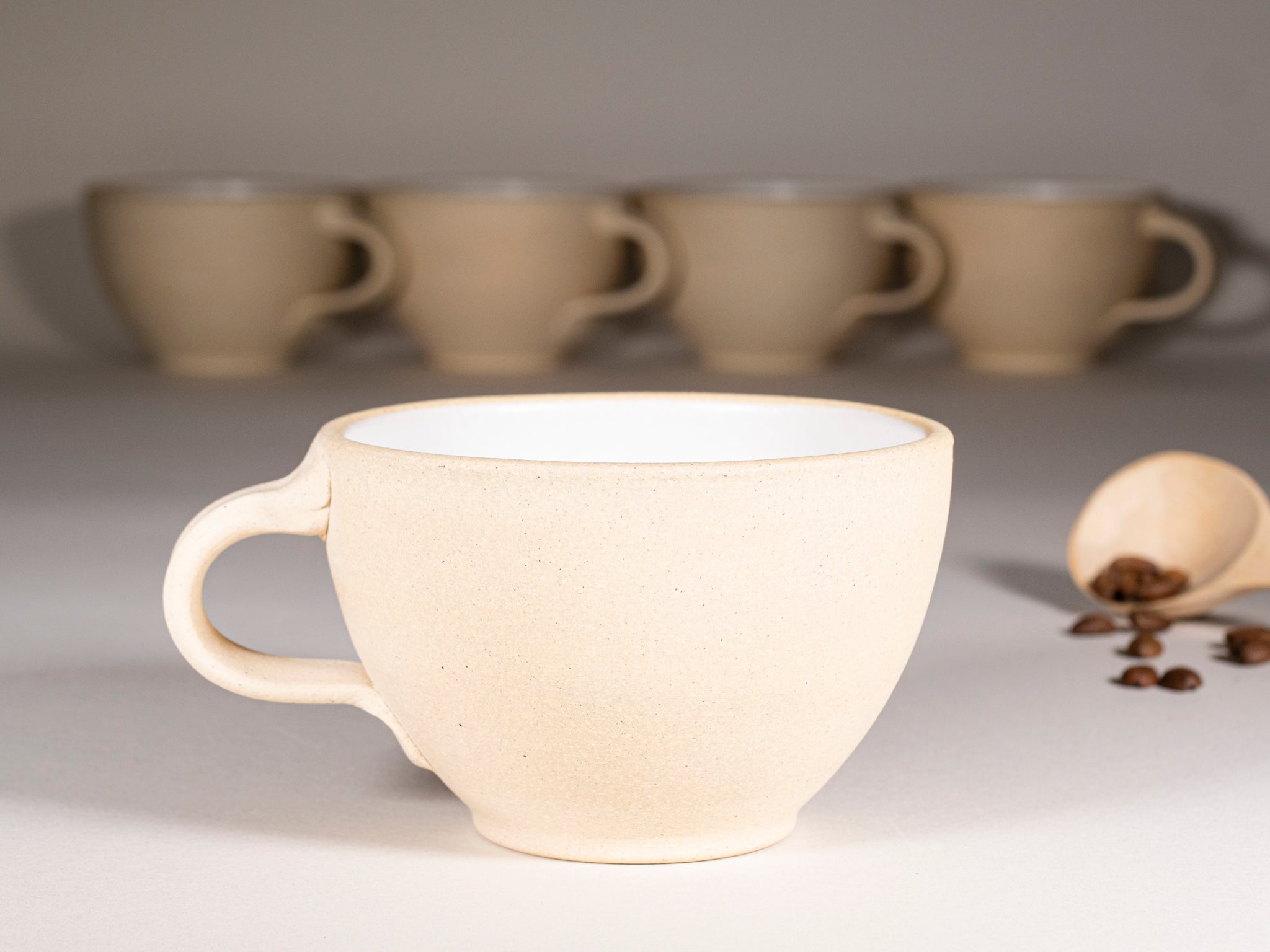 Cappuccino Cup, Latte Cup: Sandy/White, approximately 10 -12 oz, Stoneware