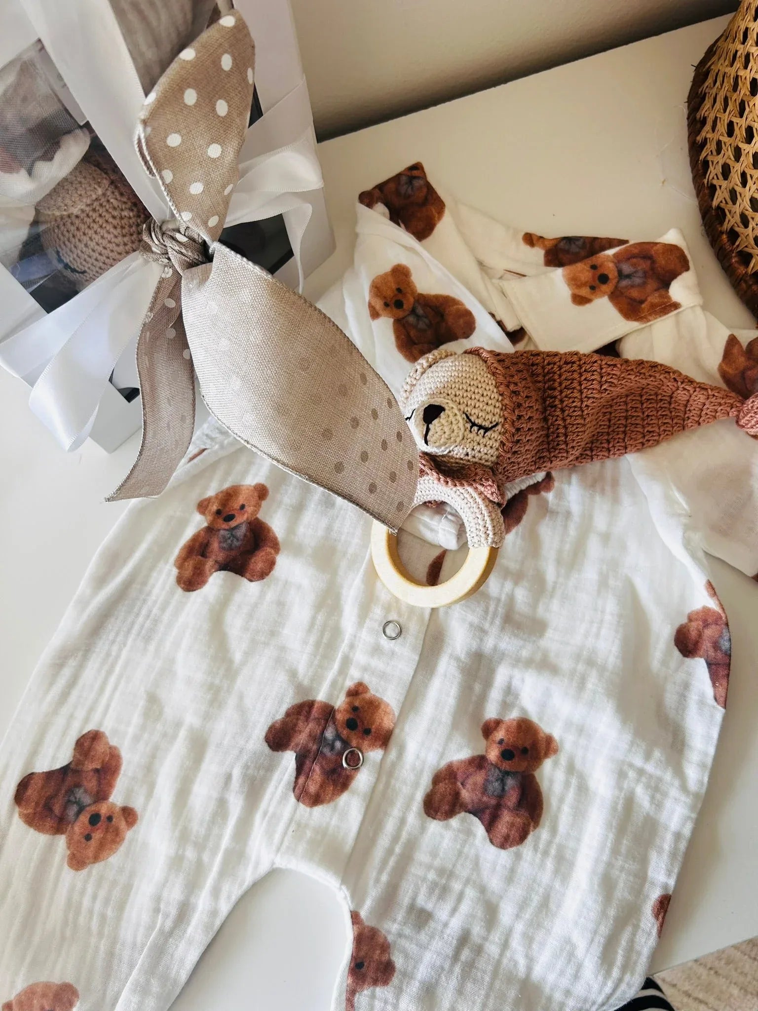Teddy Bear Gift Set (Romper& Rattle) - BIG FRENCHIES