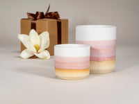 Gift Set: 14 oz cup and 5.5 oz cup in Pink White Stoneware