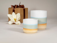 Gift Set: 14 oz cup and 5.5 oz cup in Light Blue White Stoneware