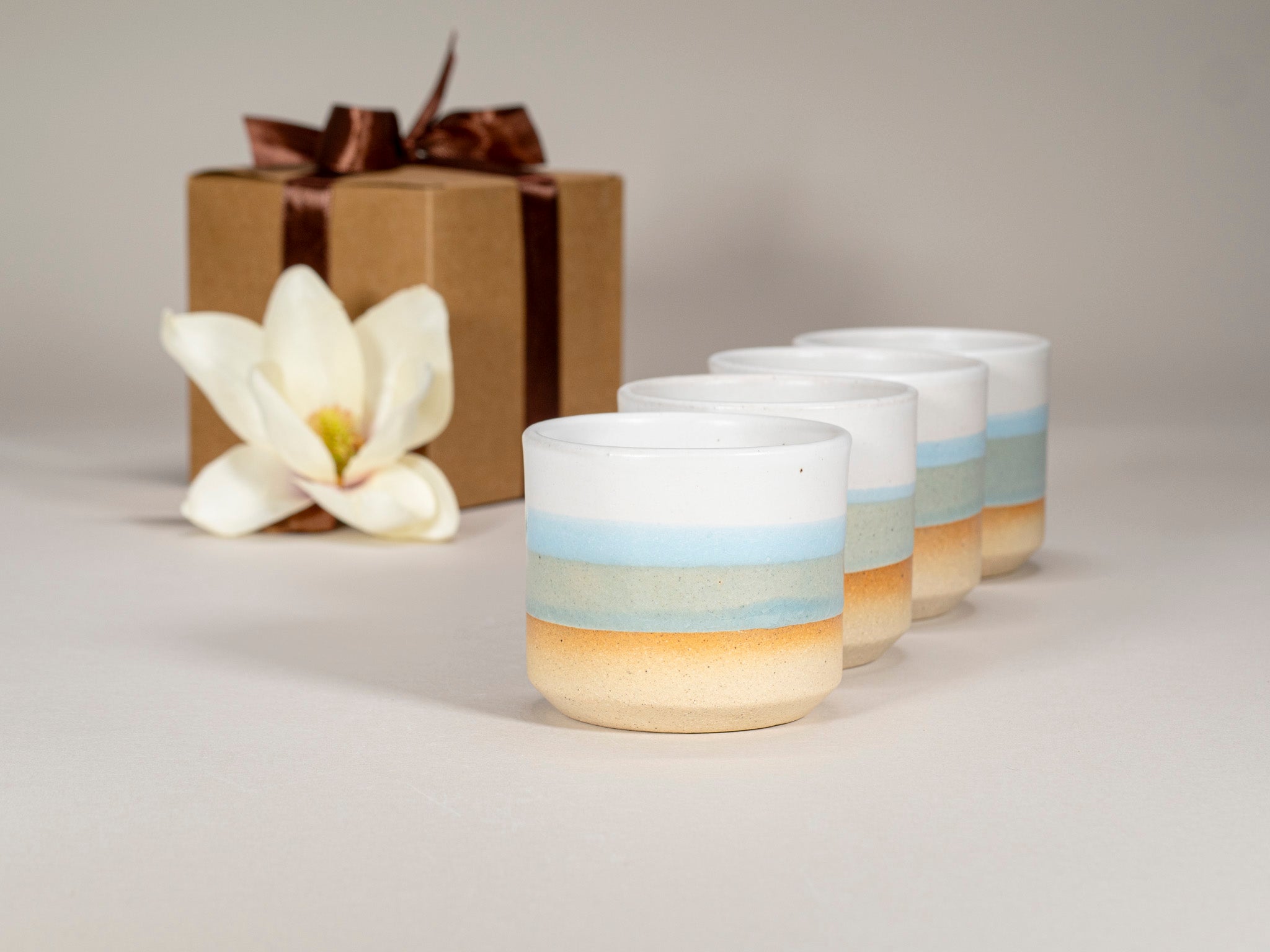 Gift Set: 14 oz cup and 5.5 oz cup in Light Blue White Stoneware