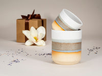 Gift Set: 14 oz cup and 5.5 oz cup in Brown Blue White Stoneware