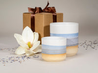 Gift Set: 14 oz cup and 5.5 oz cup in Blue Purple White Stoneware