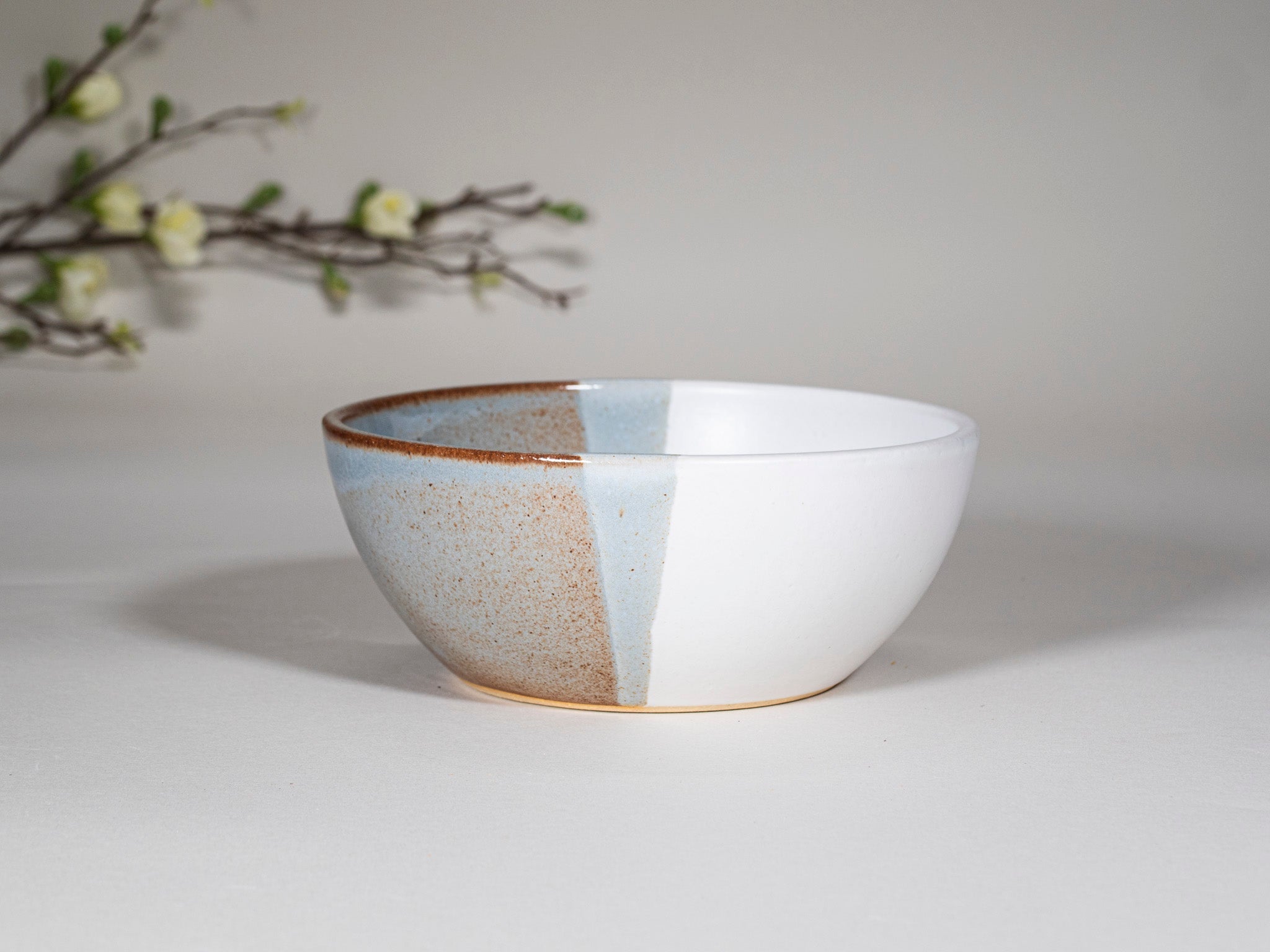 Breakfast Salad Soup Bowl Brown Blue White Stoneware Handmade
