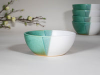 Breakfast Salad Soup Bowl Green White Stoneware Handmade
