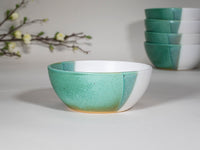 Breakfast Salad Soup Bowl Green White Stoneware Handmade