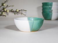 Breakfast Salad Soup Bowl Green White Stoneware Handmade