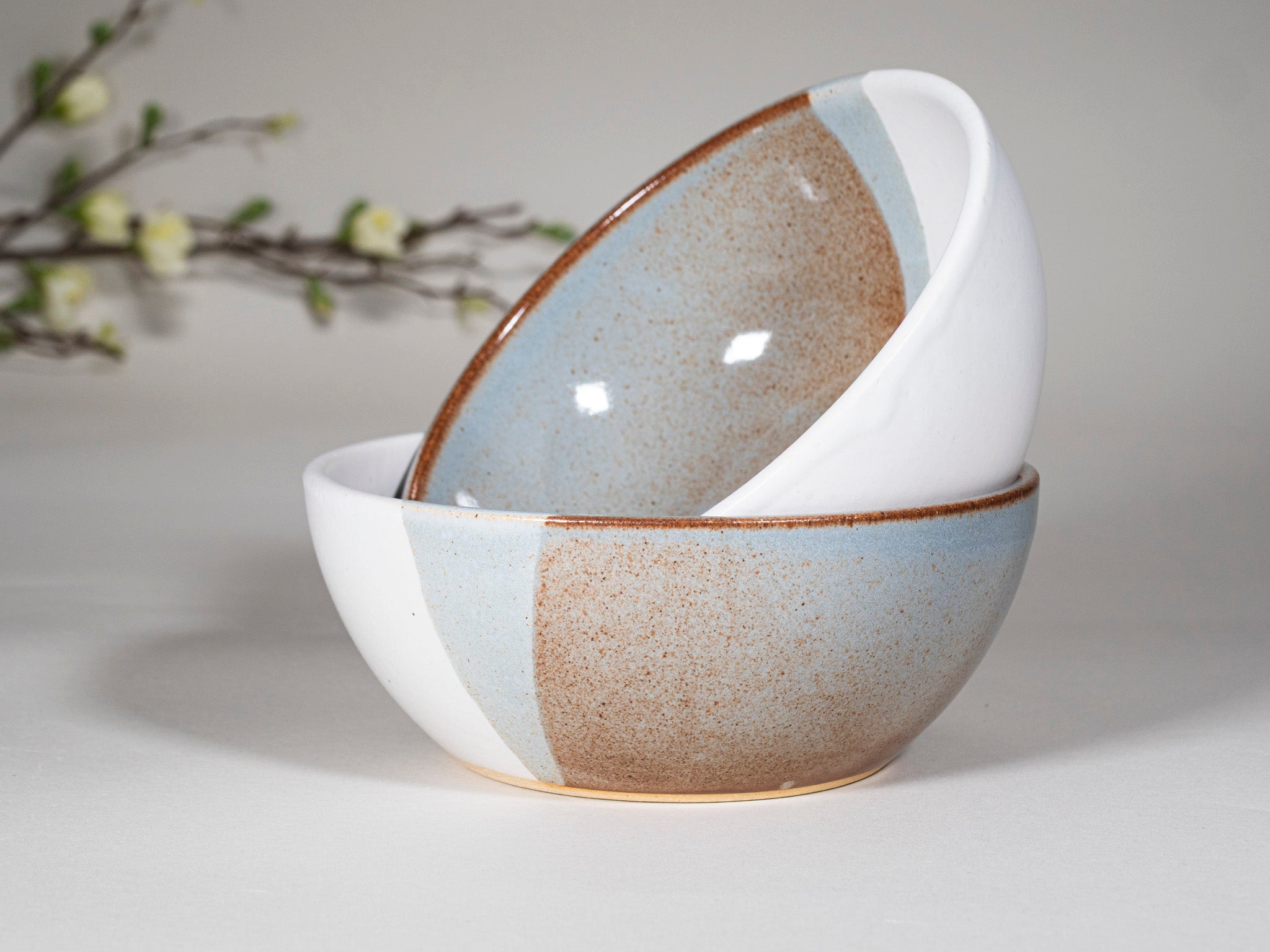 Breakfast Salad Soup Bowl Brown Blue White Stoneware Handmade
