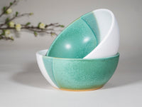 Breakfast Salad Soup Bowl Green White Stoneware Handmade